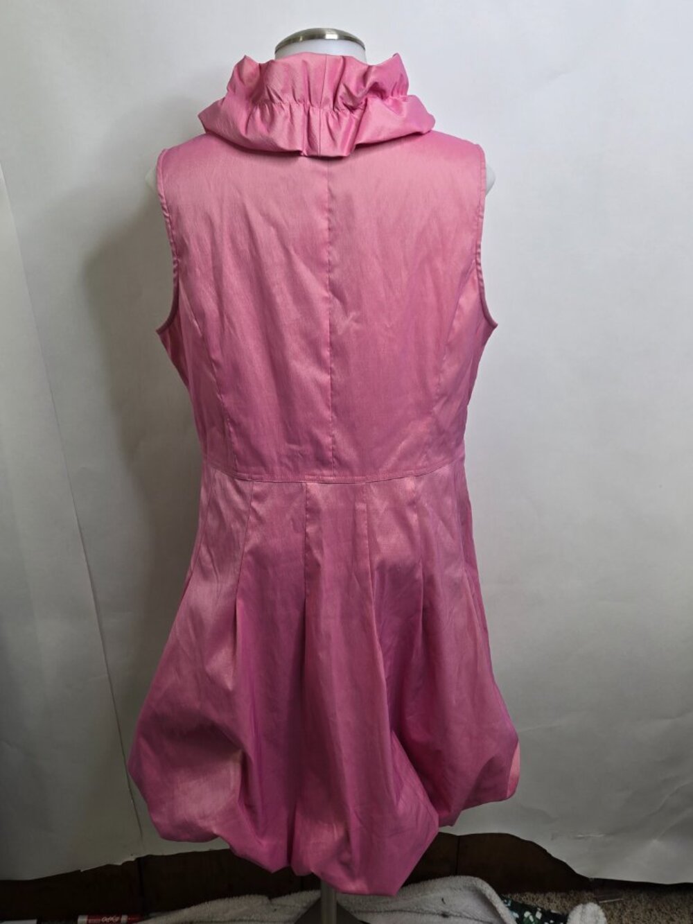 Samuel Dong Dress XL Pink Ruffle Bubble Tie A-line button Sleeveless Bow - Picture 10 of 16